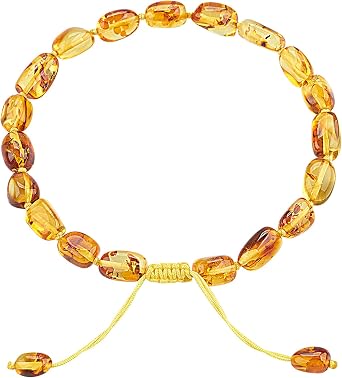 Baltic Amber raw Bracelet Gift Set -100% Certified and Authentic Premium Quality Raw Baltic Amber-True amber stone bead Small size cognac, 8 inch