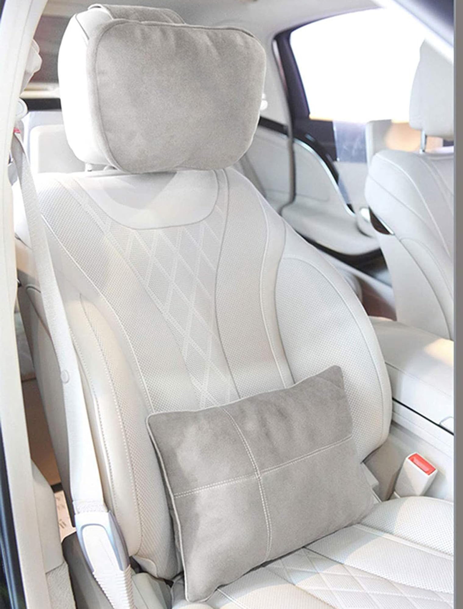 Kwak's zestaw poduszek na zagłówek, Maybach Design S klasa, super miękka poduszka na zagłówek samochodowy, podparcie lędźwiowe, poszewka ze sztucznego zamszu PP, bawełniana wypełniona poduszka (szara)