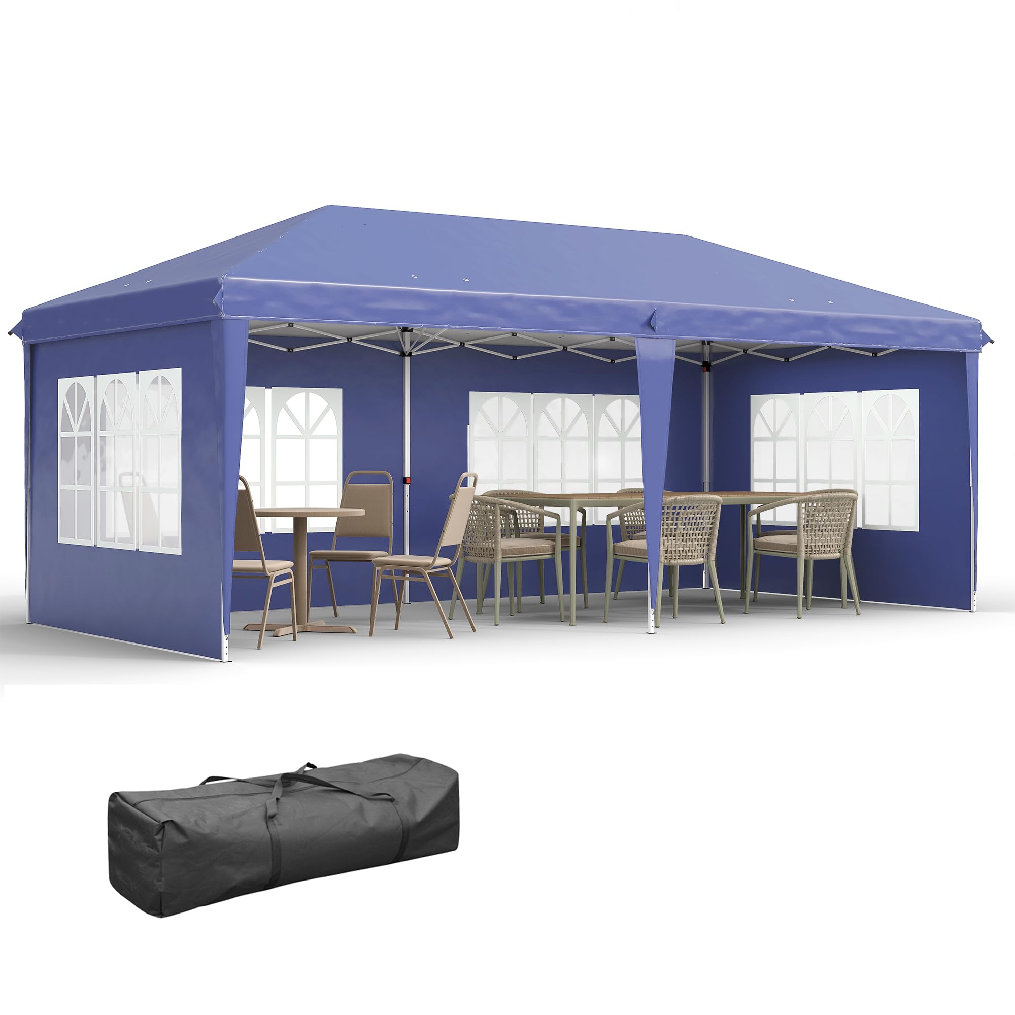 Outsunny 3 x 6m Garden Pop Up Gazebo, Height Adjustable Marquee Party Tent with Sidewalls, Storage Bag, Blue