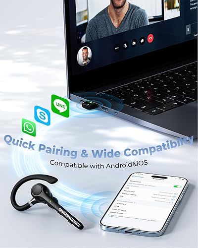 Miniatura 5 de Auriculares Bluetooth V5.4, auricular Bluetooth con funda de carga de 500 mAh, auriculares inalámbricos de tiempo de conversación de 50 horas