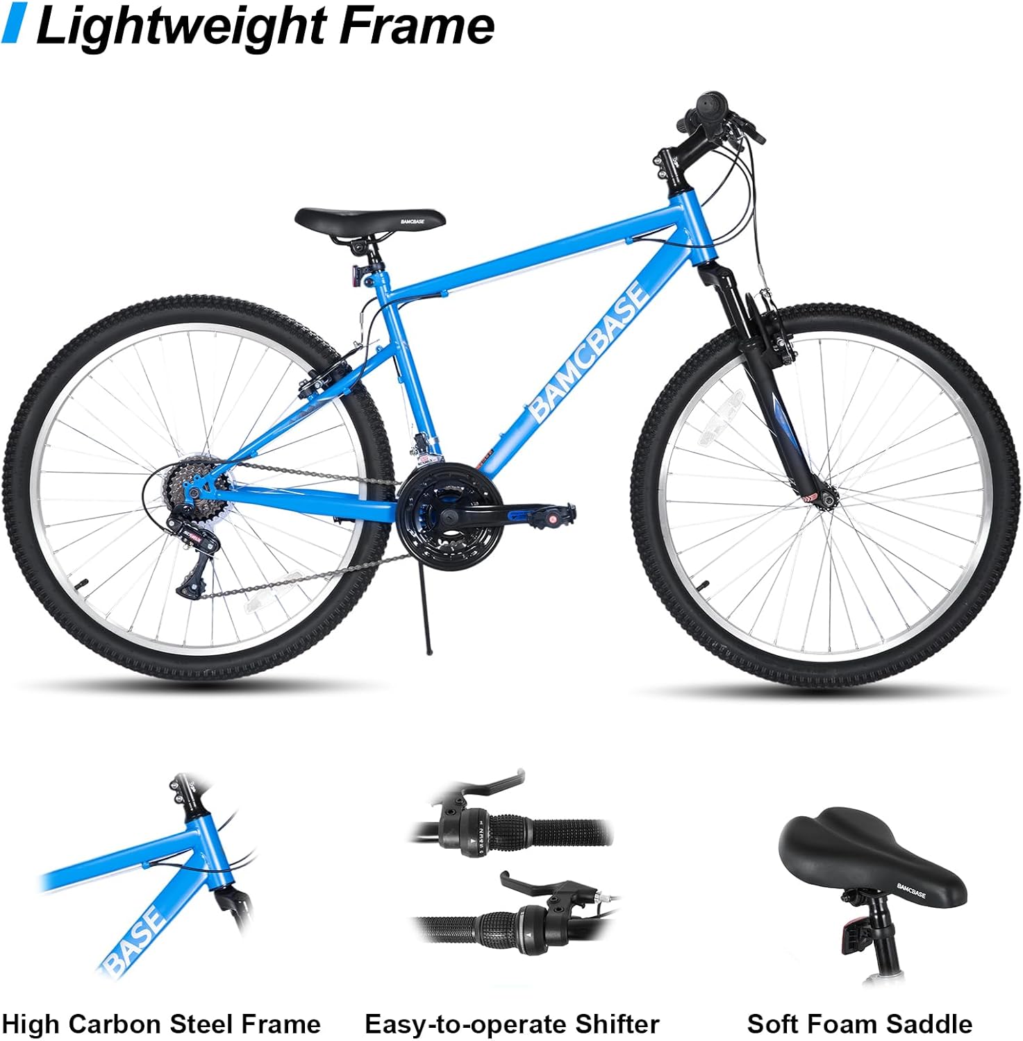 hiland 26 27 inch mountain bike, mens womens mtb with 18 speeds, high-tensile steel frame, v brake, hardtail bicycle for adults blue 26"