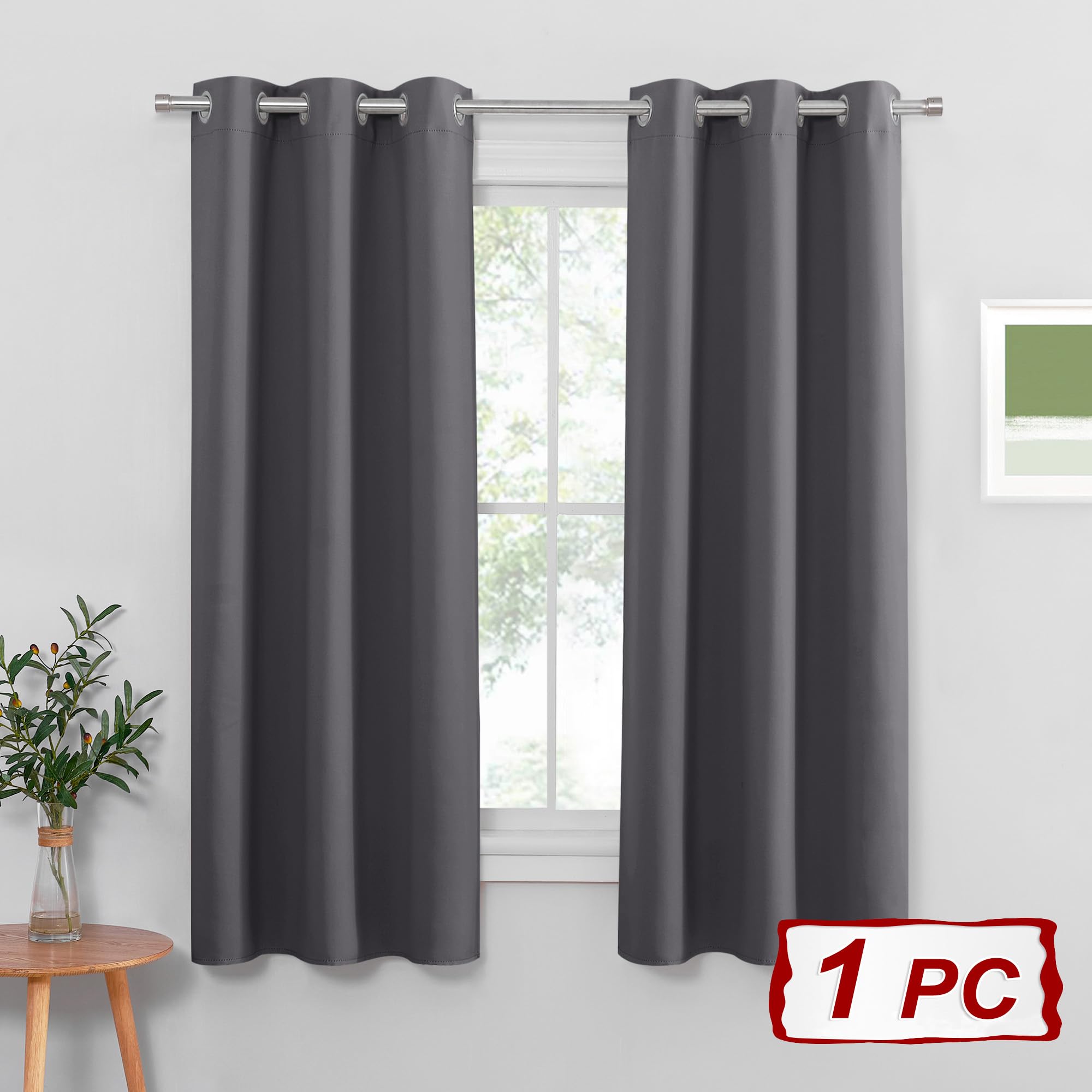 PONY DANCE Grey Blackout Thermal Insulated Eyelet Curtain for Bedroom Living Room, Kitchen, 42 x 63 Inch, 1 Panel - Image 2