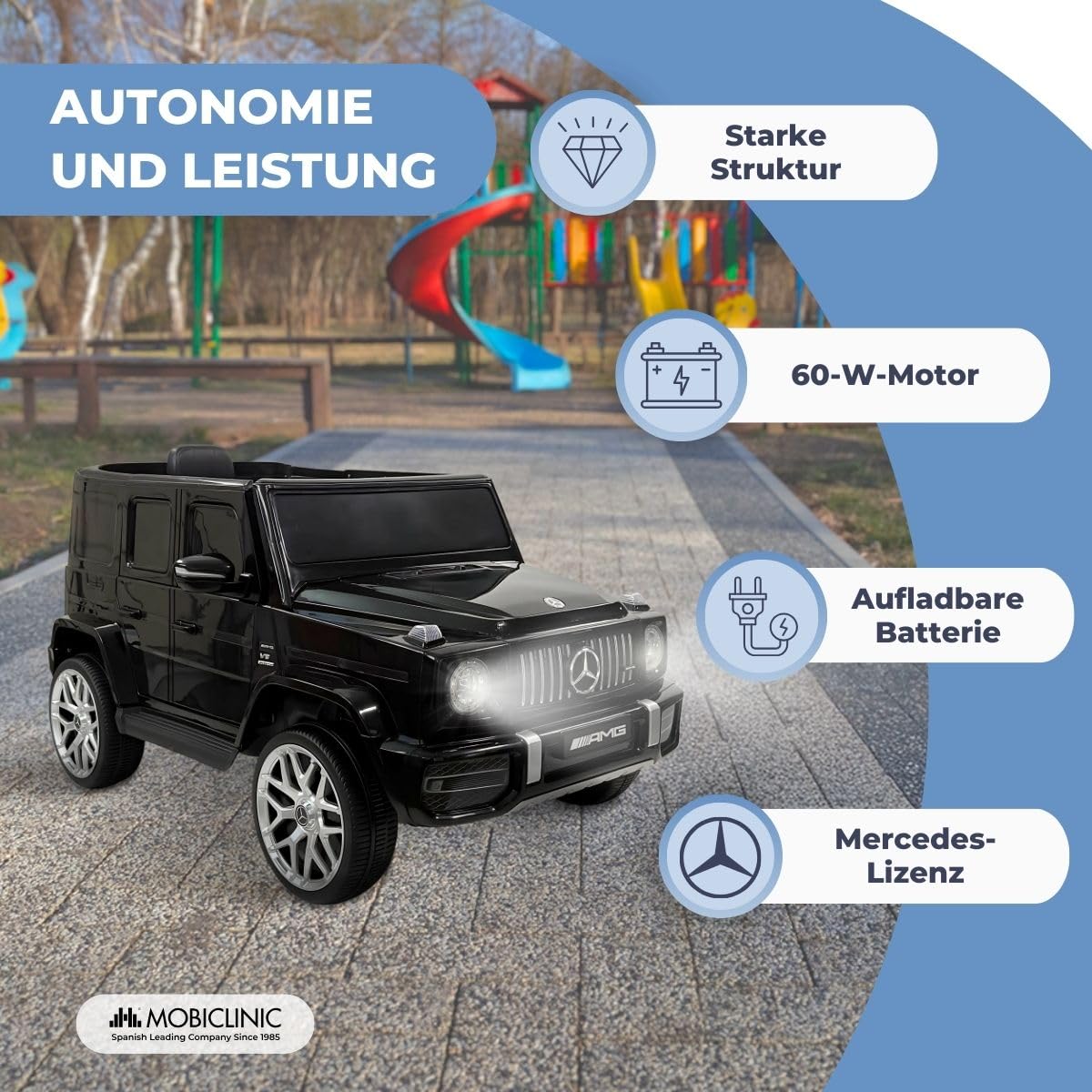 Mobiclinic®, Elektrisches Kinderauto, Mercedes Benz AMG G63, Fernbedienung und Pedal, 12V Batteriebetriebener Geländewagen, MP3, Bluetooth, USB, Lichter und Musik, bis zu 5km/h, +3 Jahren, Terrakid