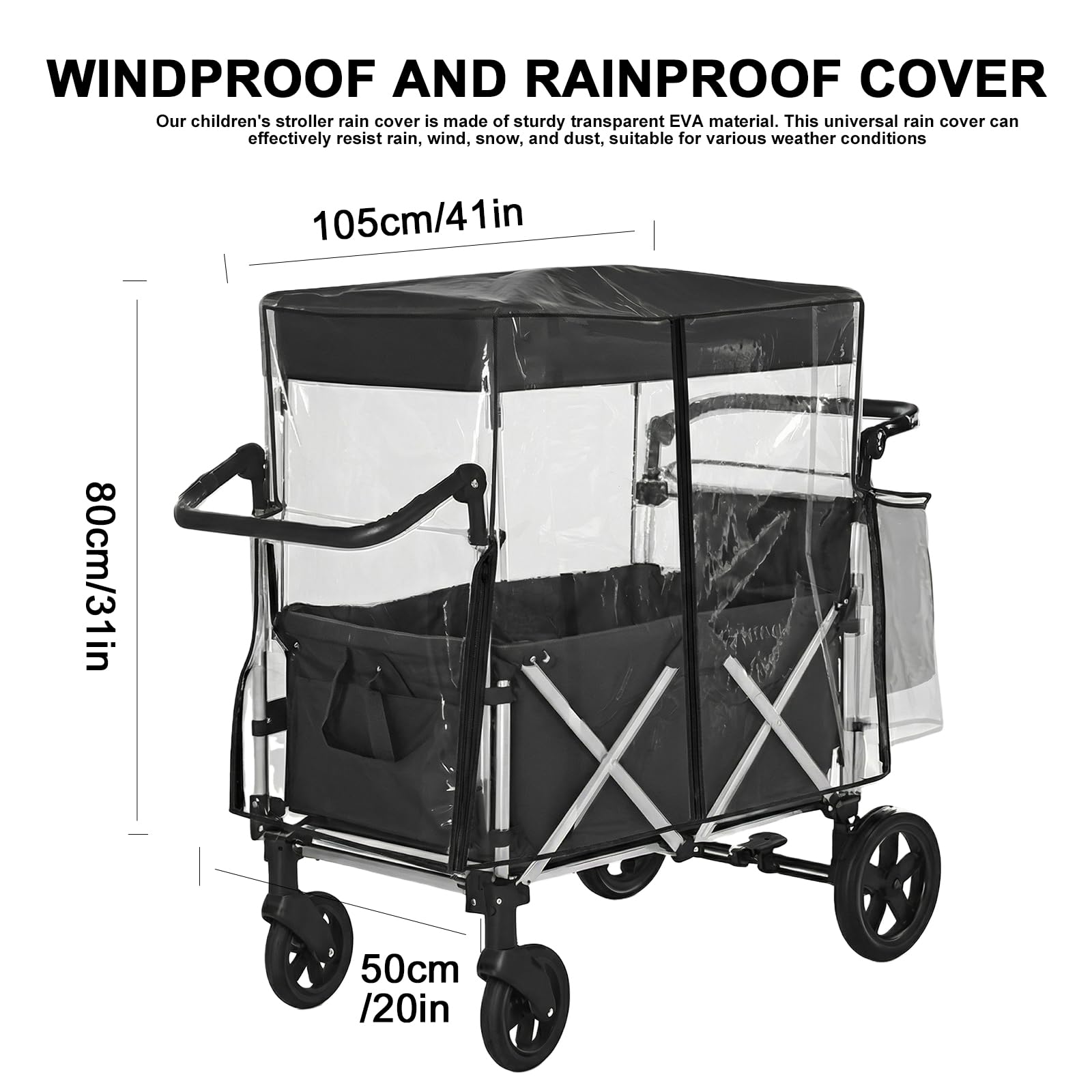 Universal Bollerwagen Regenschutz, Regenverdeck Universal, EVA Regenschutz Transparent mit Reißverschluss, Bollerwagen Zubehör für Transportwagen, Strandwagen, Kinderwagen,105 * 50 * 80cm, Hellgrau