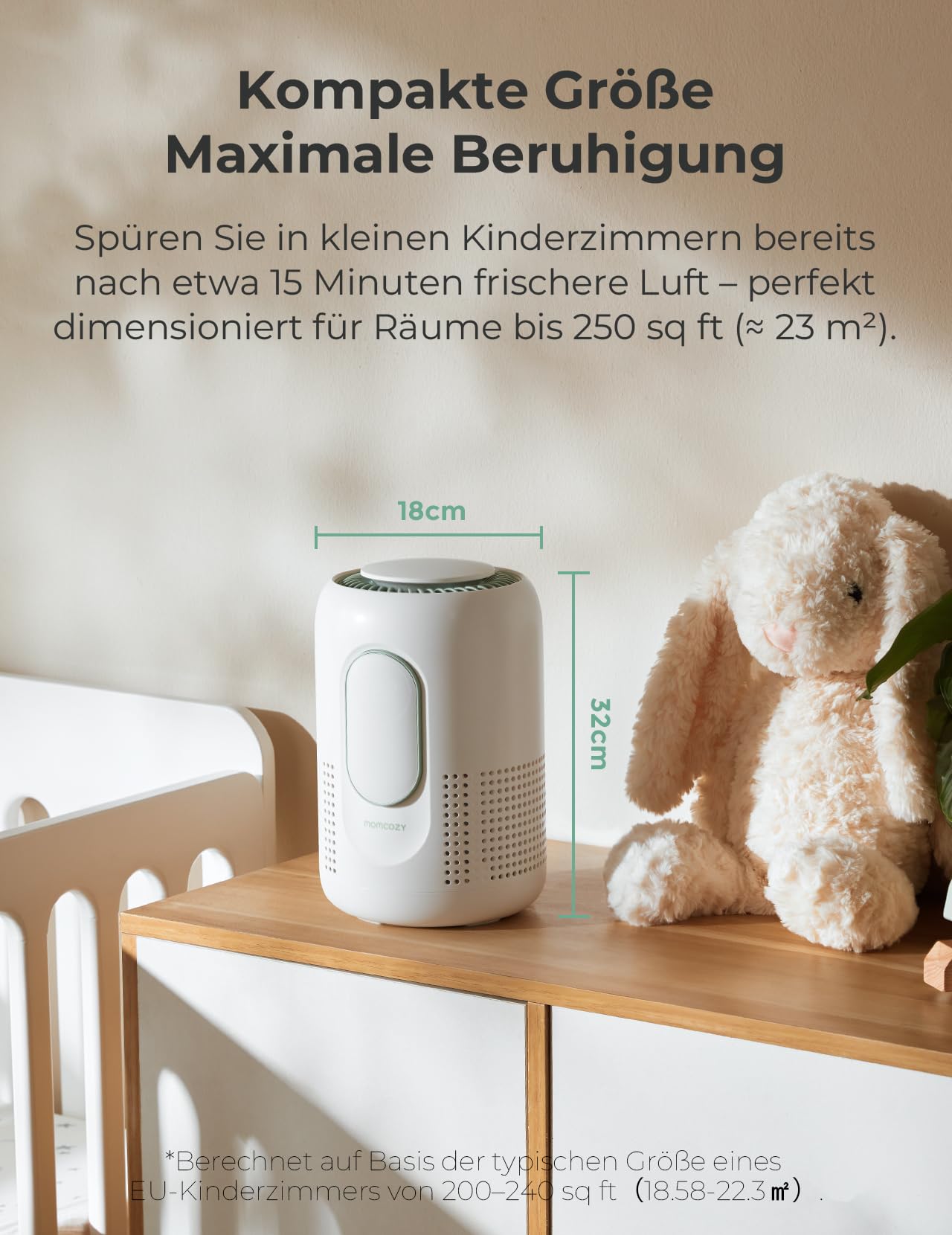 Momcozy Luftreiniger für das Kinderzimmer, 4-Filtersystem mit H13 HEPA- und Aktivkohlefilter, Echtzeit-PM2,5-Luftqualitätsüberwachung, 21 dB Schlafmodus, Leise für Allergiker gegen Staub | Luftreiniger mit 4 Geschwindigkeiten, Schlafmodus 21 dB, verstellb