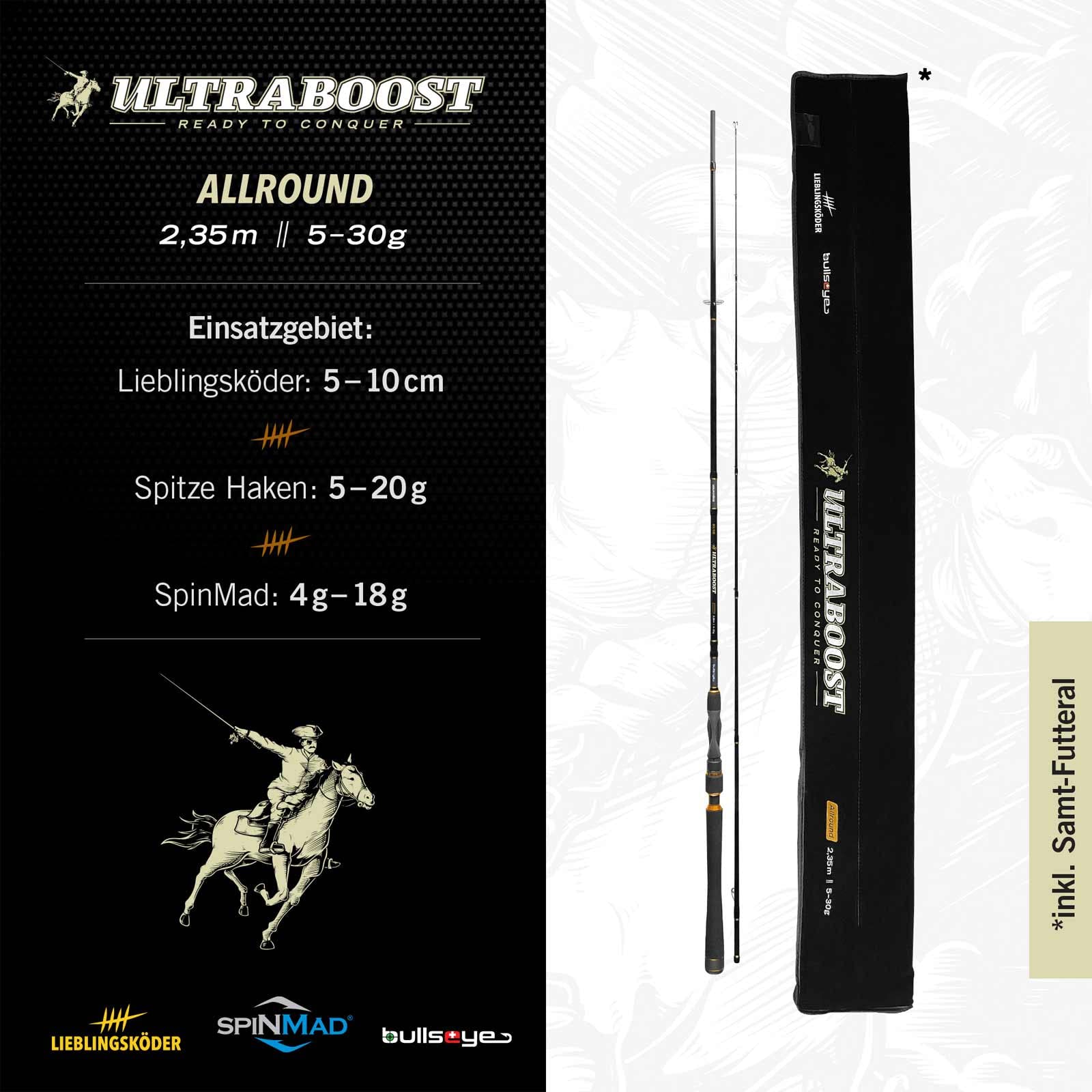Lieblingsköder Ultraboost Allround 2,35m 5-30g - Spinnrute für Barsch & Zander, Jigrute zum Raubfischangeln, Raubfischrute zum Jiggen