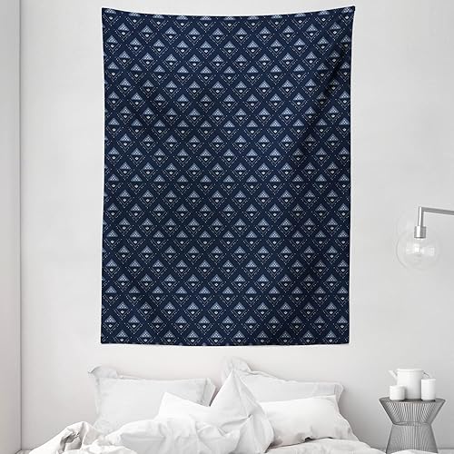 Miniatura 4 de Ambesonne Navy Tapestry, Geometric Symmetric Triangular Inspired Isolated Unreal Forms on Plain Backdrop, Wall Hanging for Bedroom Living Room Dorm