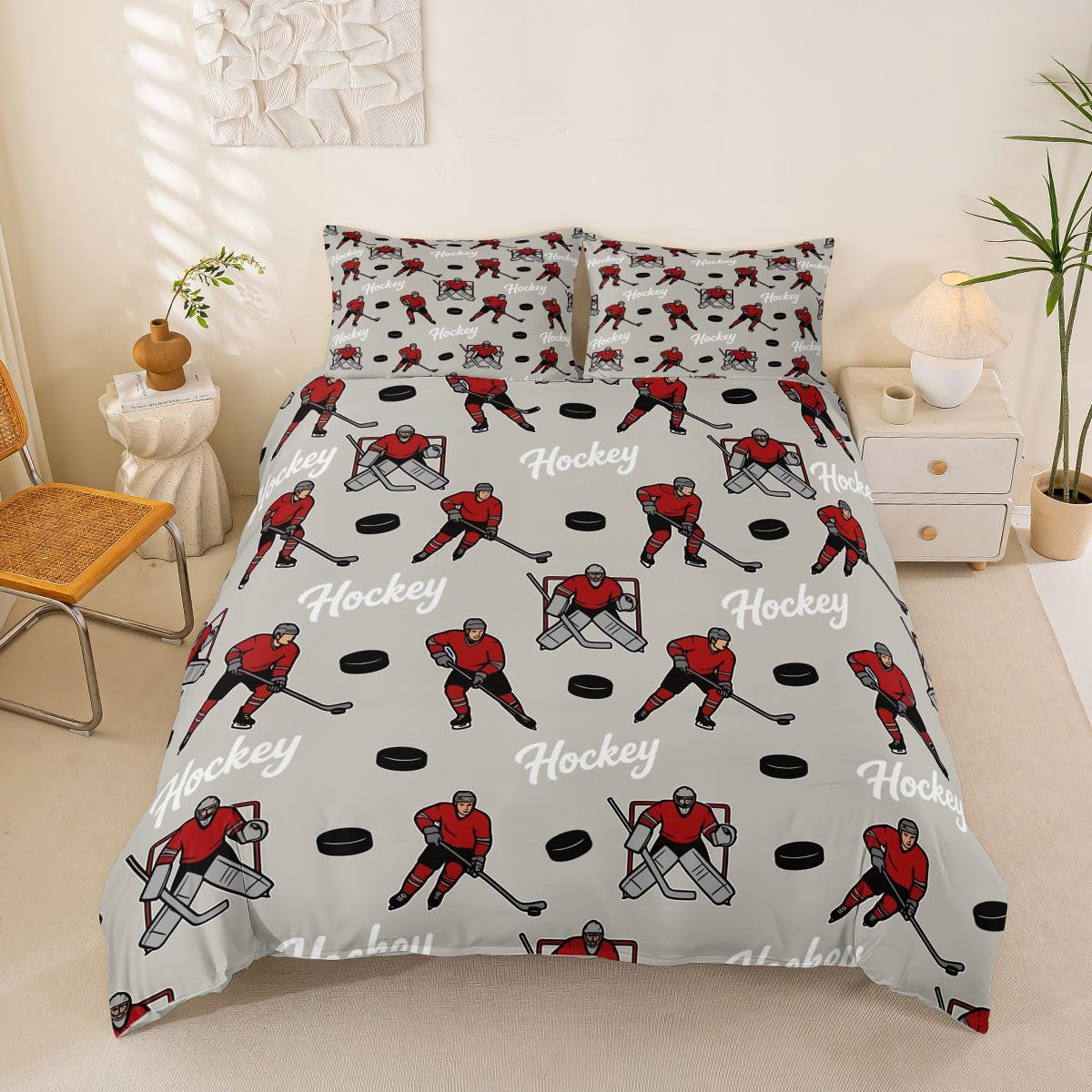 Homemissing Kids Grau EIS Hockey Bettwäsche Set 155x220cm Erwachsene Kinder