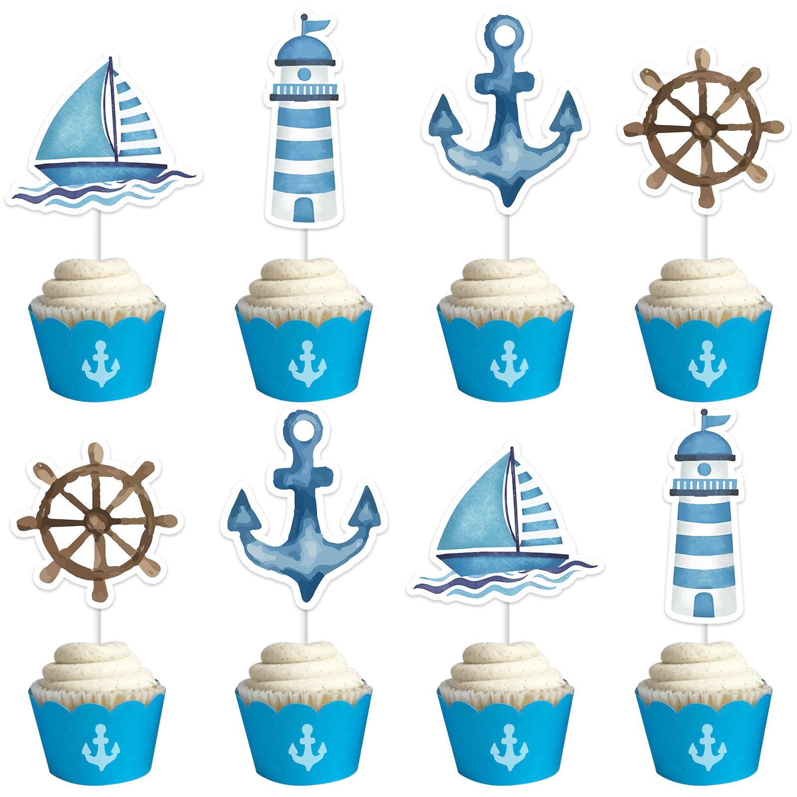 24 Stück Marine Cupcake Deko - Ozean Thema Tortenaufleger Für Kindergeburtstag