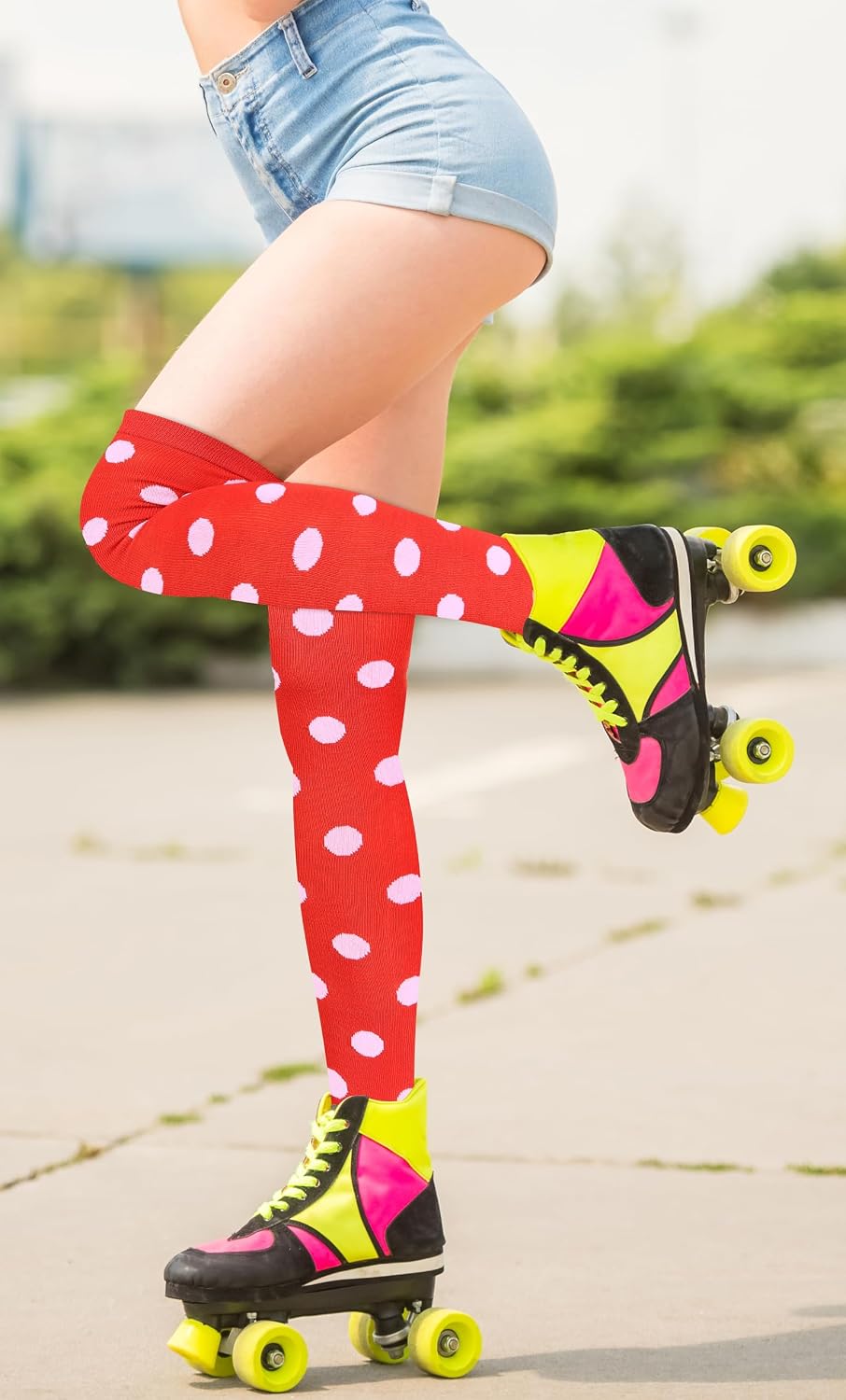 Violet Mist Thigh High Socks for Women Novelty Polka Dot Over the Knee High Socks Black Funny Extra Long Sock Thigh Highs