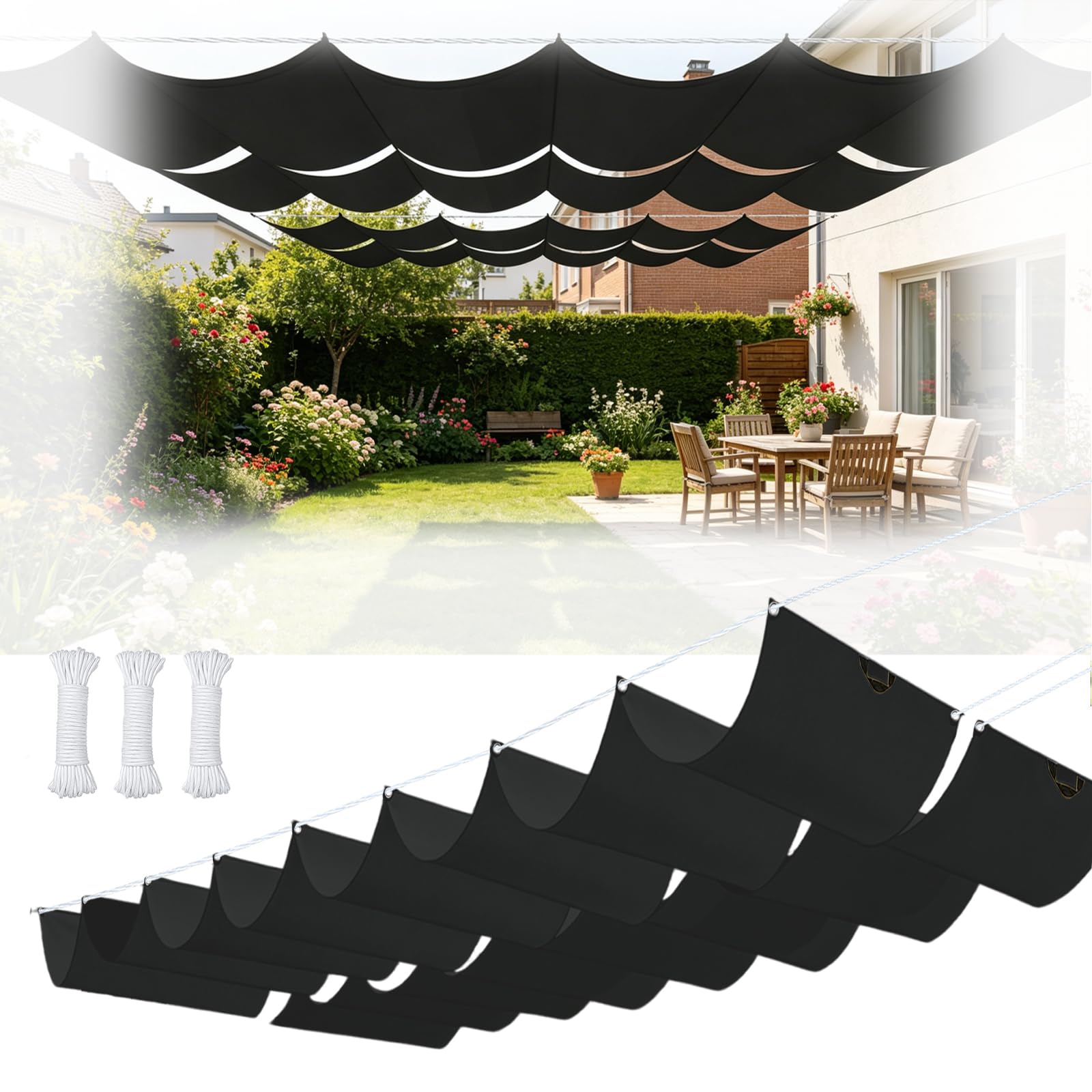 Voile d'ombrage rétractable 2x15m noir imperméable et anti-UV pour pergola