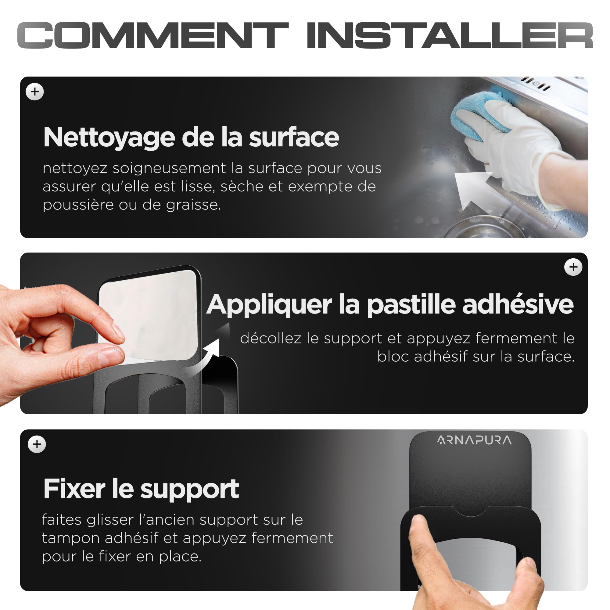 Support Évier Cuisine Inox Noir, Rangement Éponge Vidange Automatique