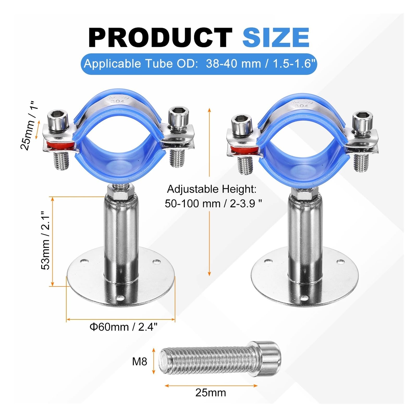 Abrazadera de soporte tubo ajustable acero inoxidable 304 | 15-108 mm for proyectos de fontanería y bricolaje(80-89mm,L100-150mm)