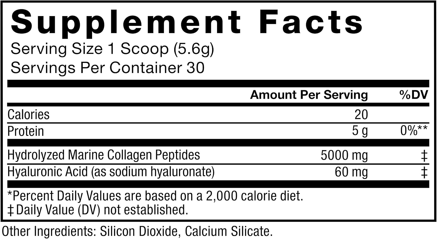 Force Factor Marine Collagen Powder for Women and Men, Marine Collagen Peptides Type I & III with Hyaluronic Acid to Support Healthy Hair, Skin, Nails, Bones, and Joints, Unflavored, 30 Servings