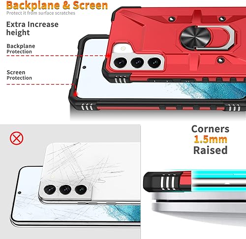 Miniatura 2 de Funda para Galaxy S21 Plus con protector de pantalla de TPU autorreparable, paquete de 2, grado militar, doble a prueba de golpes, con soporte (rojo)
