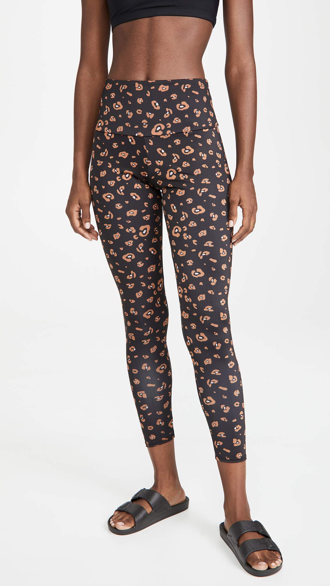 Onzie Women's High Basic Midi Leggings, Lovely Leopard, Print, Black, M-L