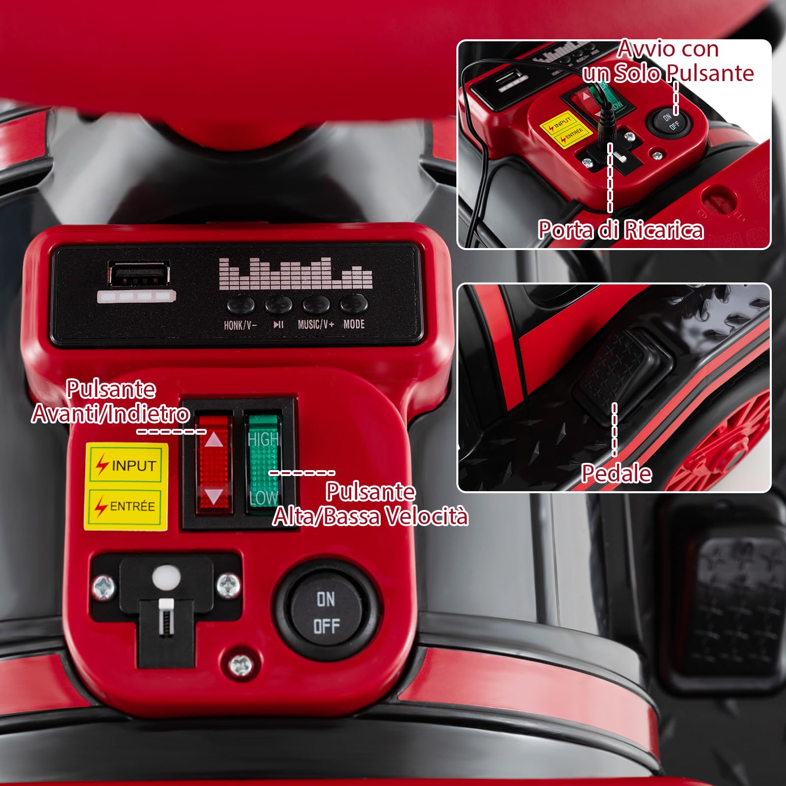 COSTWAY Trenino Elettrico Cavalcabile per Bambini, 12V Macchina Elettrica a 3 Posti con Locomotiva e Vagone Rimovibili, Treno con Luci LED, Clacson e Musica, per Bambini 3-8 Anni (Rosso)