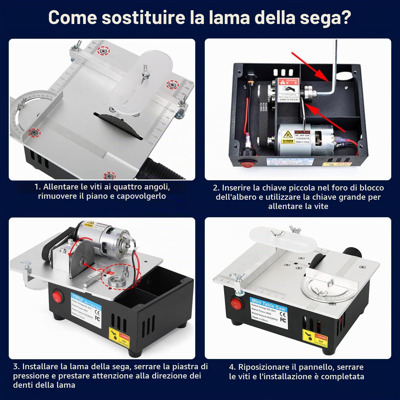 Mini Sega Circolare da Tavolo, Mini Sega da Tavolo di Precisione Portatile 96 W, Alimentatore a 7 Velocità, Lama Regolabile da 0,1 a 15 mm, Multifunzionale per Progetti di Falegnameria DIY