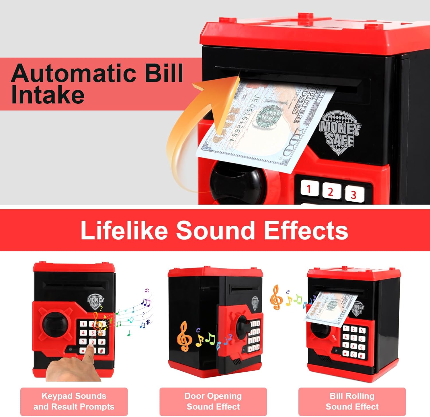Pup Go ATM Piggy Bank for Kids Ages 3-12, Electronic Kids Safe with Password, Large Capacity Coin & Cash Box, Money Saving Box Toy Birthday Gifts for 3 4 5 6 7 8 9 10 11 12 Year Old Boys Girls (Red)