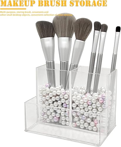 Miniatura 5 de Organizador de brochas de maquillaje de acrílico transparente, soporte de almacenamiento multiusos para brochas cosméticas con 3 ranuras, soporte