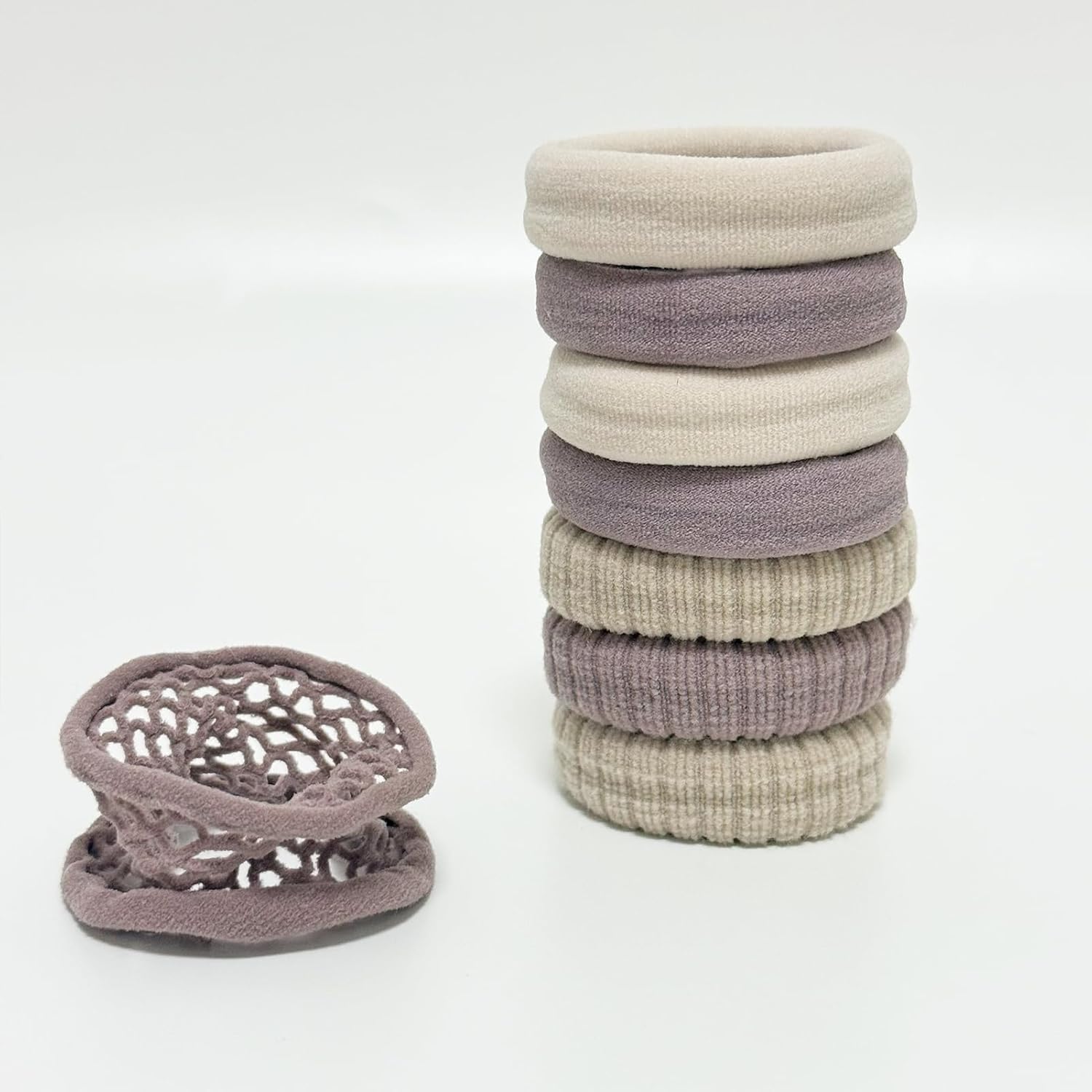 Jseng 8Packs Seamless Hair Ties for Women - Soft No Damage Elastic Hair Accessories for Thick Curly Hair - Beige & Dusty Lavender - Image 2