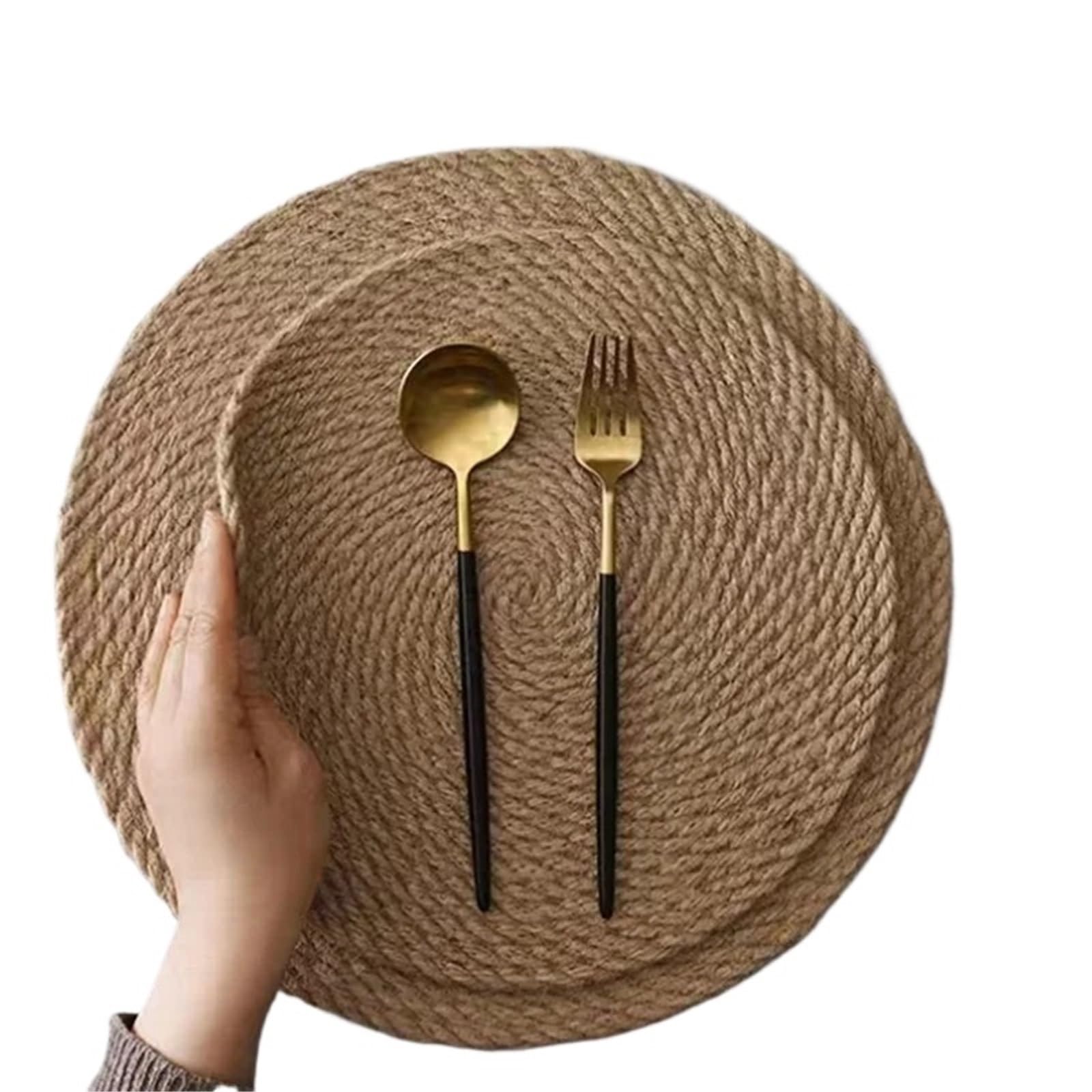 Linen Jute Burlap Table Placemat Mat Heat-resistant Placemats Coasters Dining Pads Tableware Mats Kitchen For Table(Round (30cm))