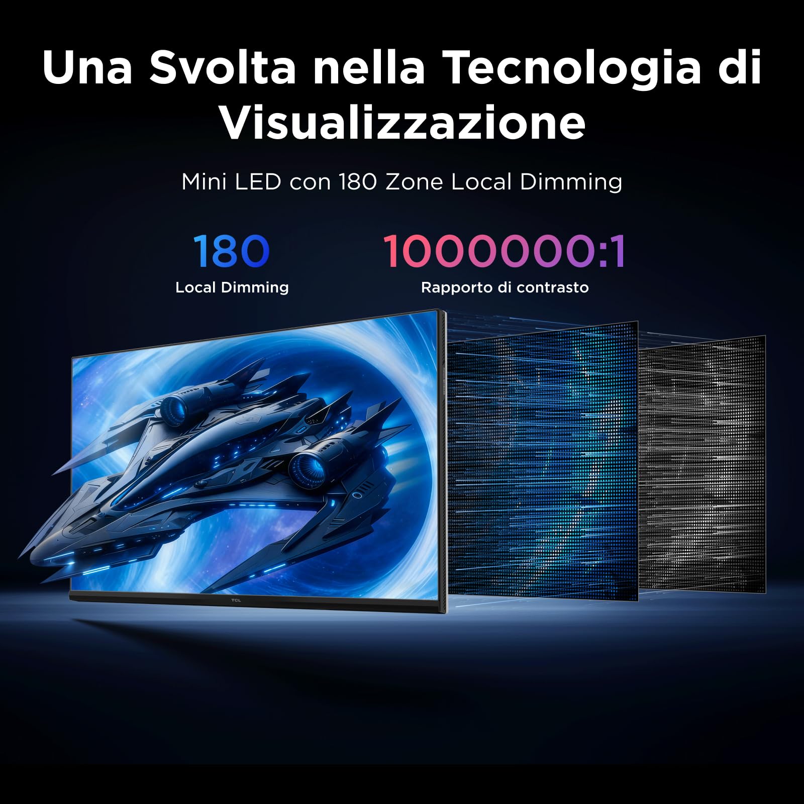 TCL 27G64 Gaming Monitor LED QD Mini da 27 polliciitem namerisoluzione QHD,180 Hz,parnello Fast HVA,HDR 600 nit, tempo dirisposta GTG di 1ms, compatibilità AMD Freesymc, G-Sync
