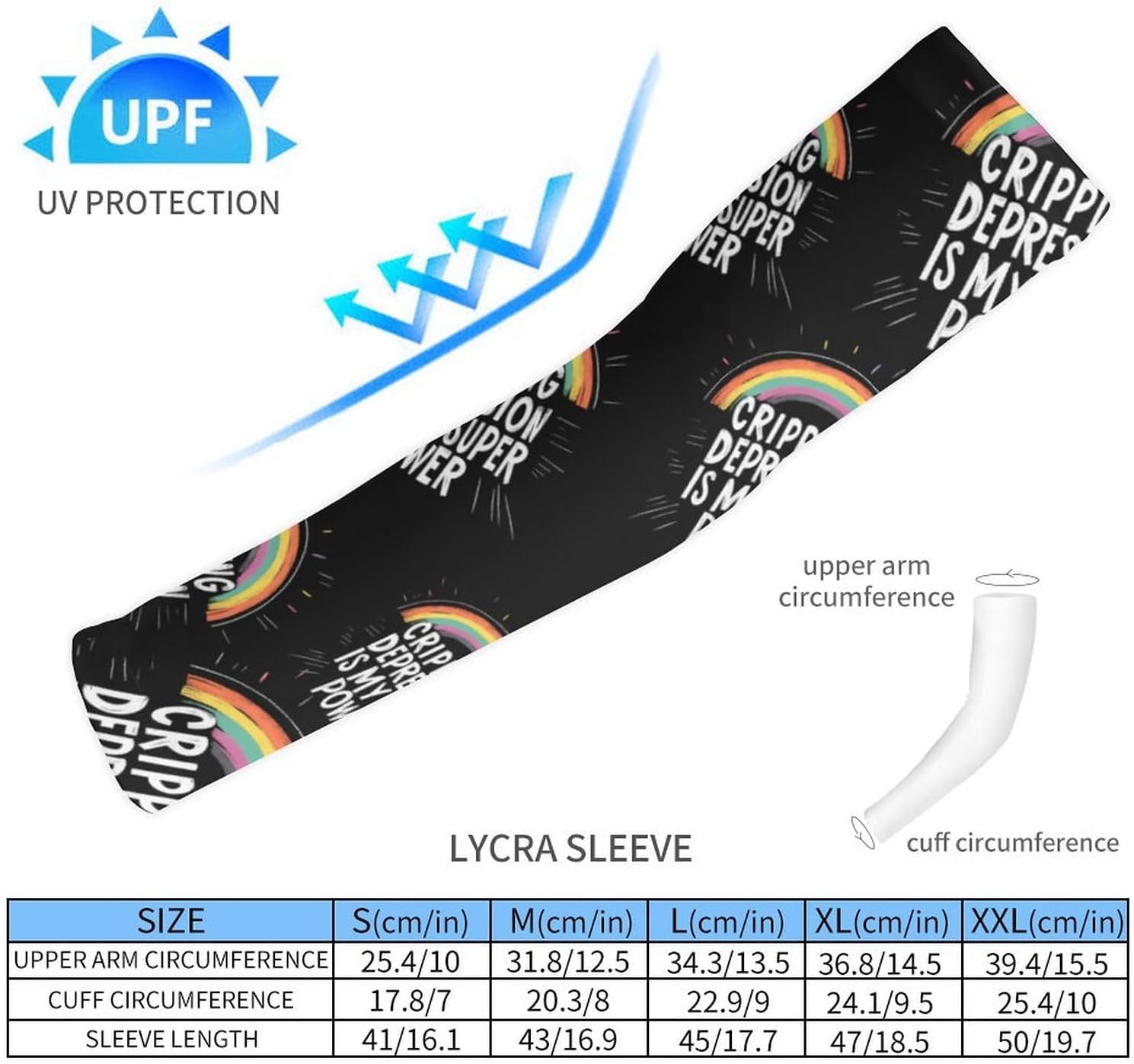 Crippling Depression Is My Super Power Arm Sleeves Cooling Sun Protection Sports Compression for Golf Basketball