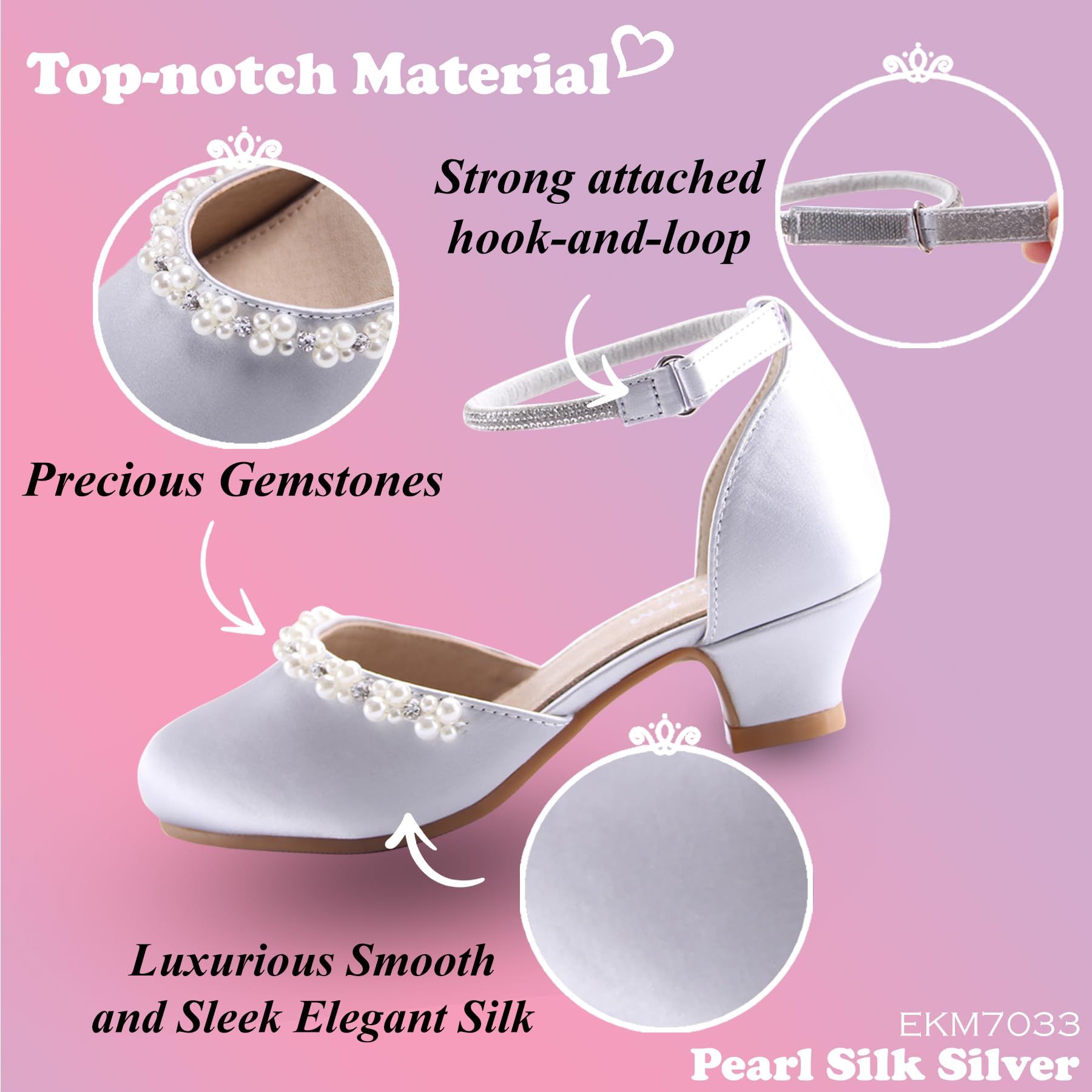 EIGHT KM - Mädchen High Heel Kleid Schuhe - Glattes Seidenperle - Prinzessin Hochzeit Schuhe Party Pumps