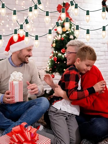 Miniatura 62 de Luces de Navidad vintage C9, 25 pies con 26 bombillas transparentes, cadena de luces conectables colgantes para patio, jardín, vacaciones, C9