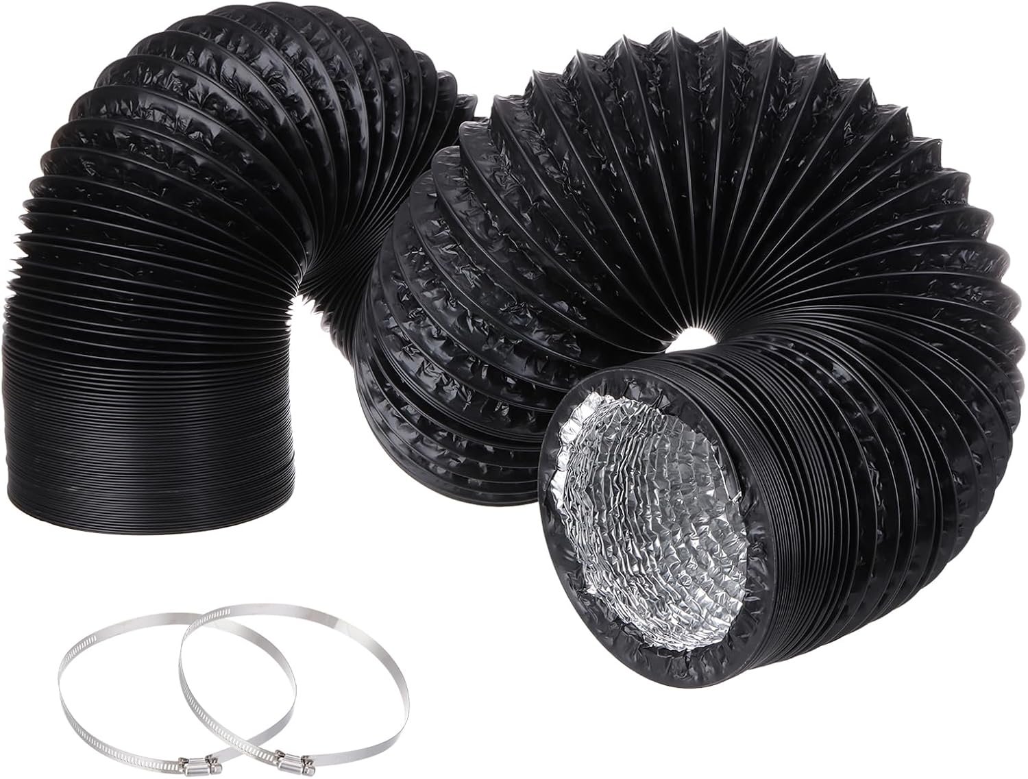 MECCANIXITY Dryer Vent Hose 0.8 Inch 8 Ft Aluminum Flexible Air Ducting for Heating Cooling Ventilation and Exhaust with 2 Clamps, Black