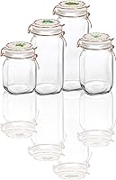 Vista 7 de Circleware Recipientes de vidrio con tapas herméticas de cierre hermético de cerámica blanca, juego de 4, recipientes para conservar alimentos