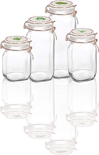 Miniatura 7 de Circleware Recipientes de vidrio con tapas herméticas de cierre hermético de cerámica blanca, juego de 4, recipientes para conservar alimentos de