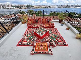 Red Color Arabic Floor Sofa Seating Set, Floor Cushions, Arabic Majlis, Ottoman Couch, Loveseats, Arabic Majlis, Bench Cushions,Reading Sofa (Sofa Full Set)