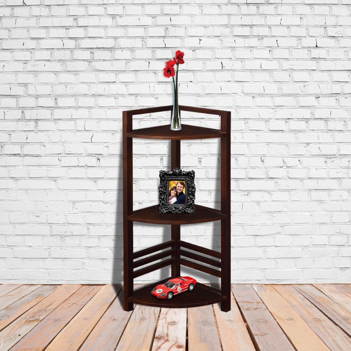 Furniture Gully Solid Wood Corner Shelf Stand in Mahogany Finish-picture-19