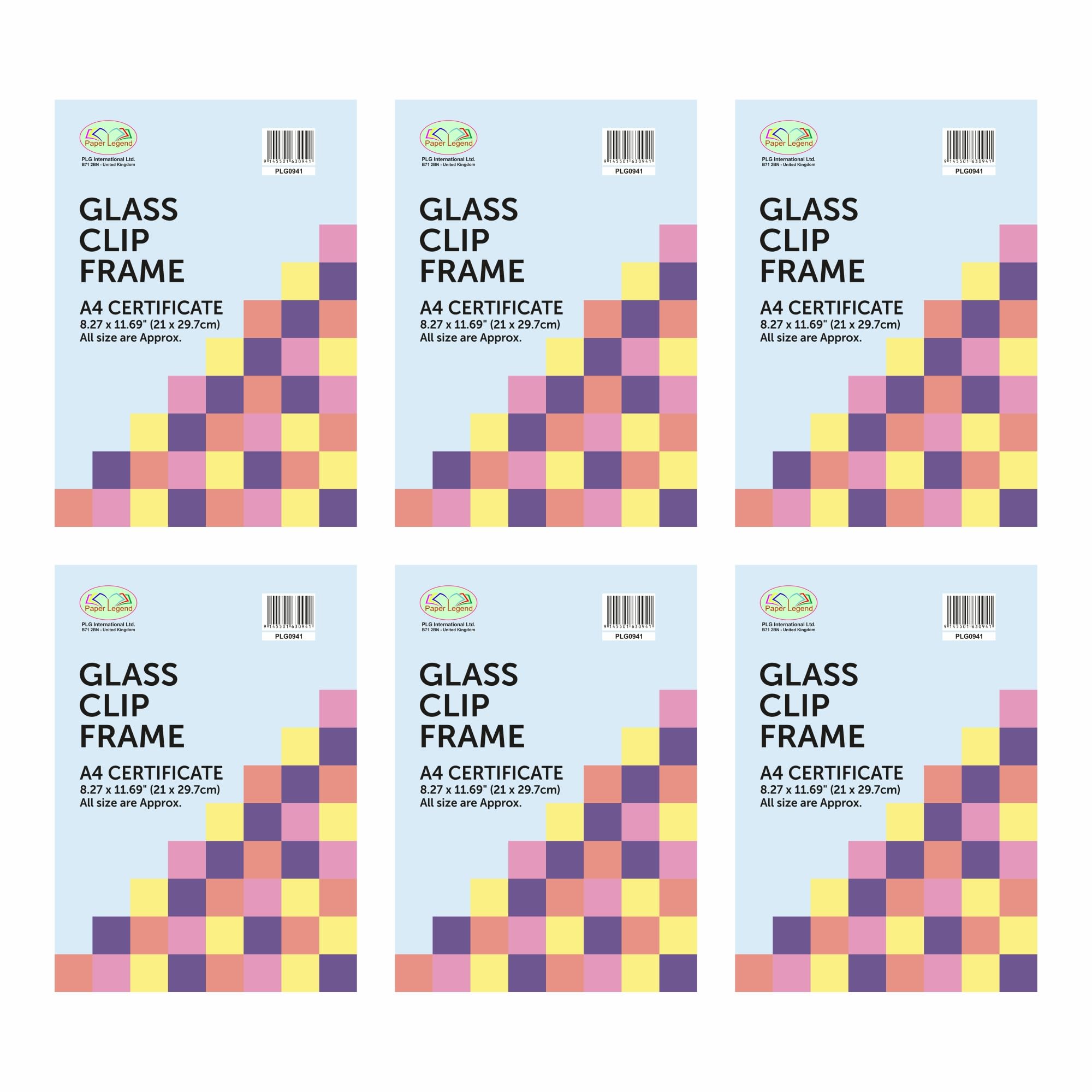 Eason Bros Set of 6 x A4 Frameless Clip Frames with Real Glass Front – Wall Mountable Photo, Poster & Certificate Frames – Clear Modern Picture Frame for Home, Office & Gallery Display – Easy to Use
