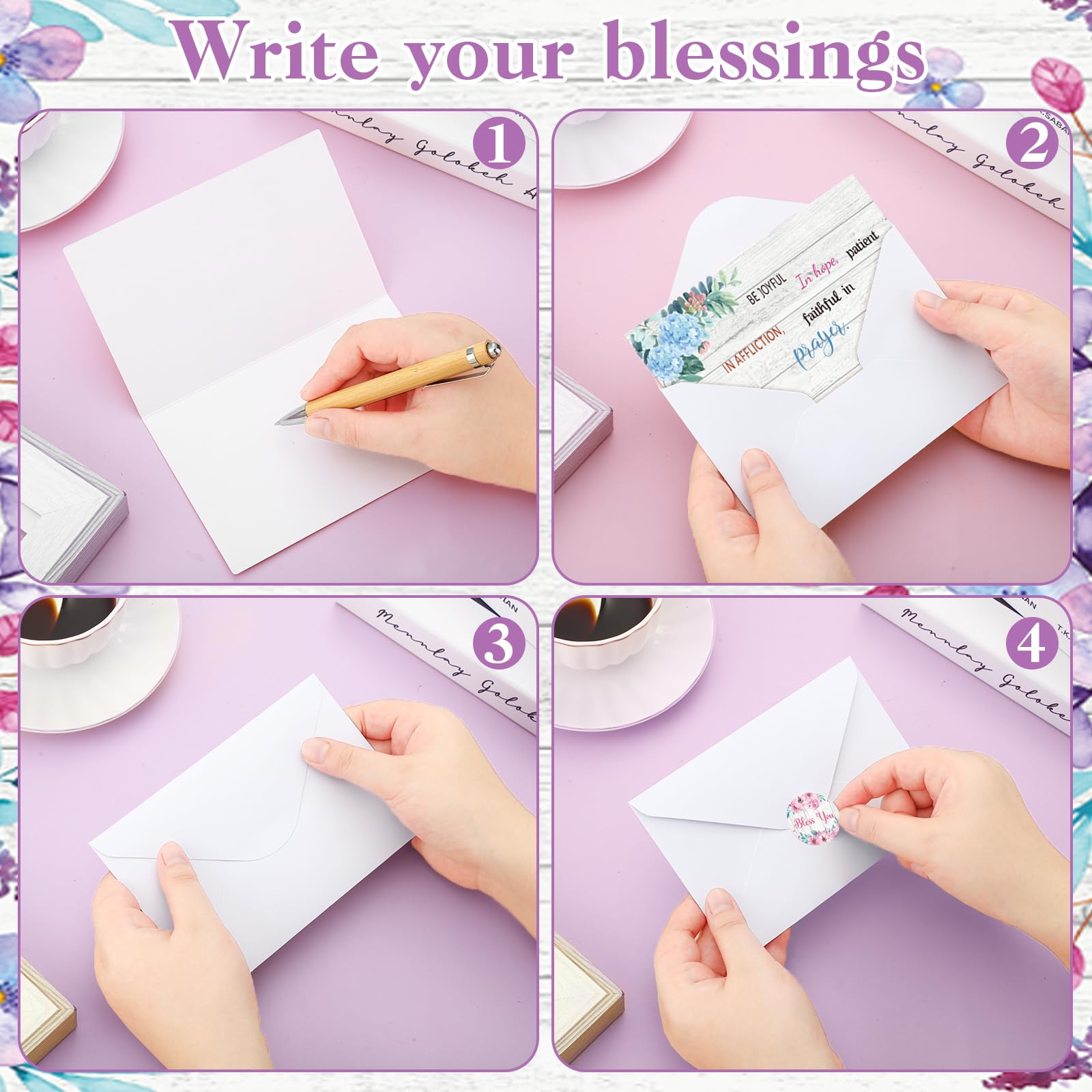 Sayglossy Juego de 120 tarjetas de felicitación con versículos de la Biblia, tarjetas religiosas a granel con sobres, calcomanías bendecidas, tarjetas de versículo de la Biblia, tarjetas de