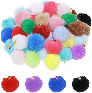 Tupalizy 50PCS Fluffy Pom Poms Charms Soft Fuzzy Faux Fur Puff Ball Pendant for Keychains Bracelets Earrings Jewelry Making Tassels Bags DIY Crafts Party Favors Gifts Accessories