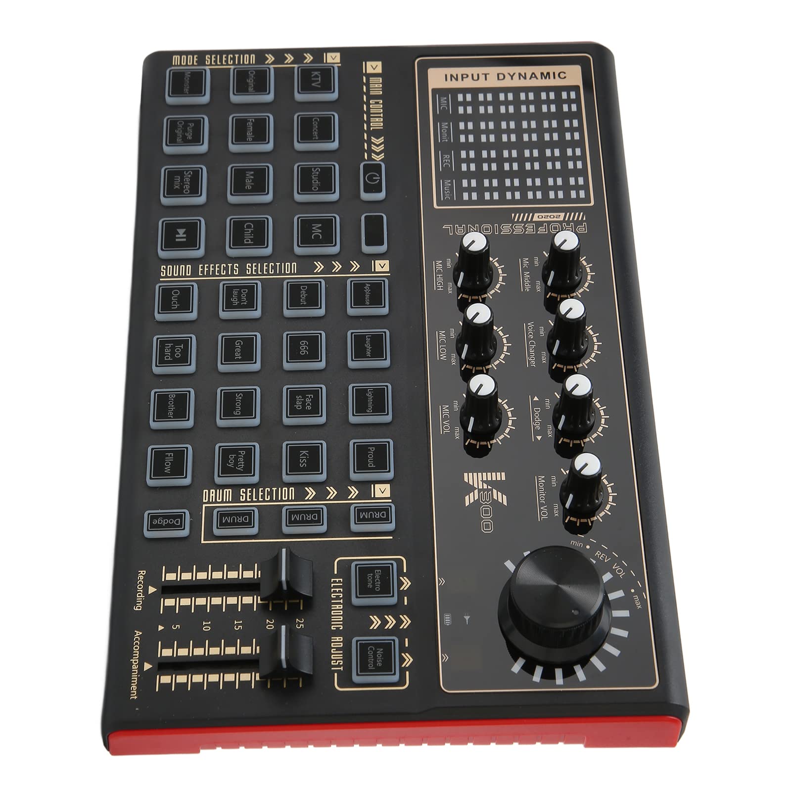 Sound Mixer Board, Bunte Licht Voice Changer Soundkarte, Audio Mixer Sound Mixing DJ Konsole 12 Modi 16 Soundeffekte für Musik Karaoke Singen (Schwarz)