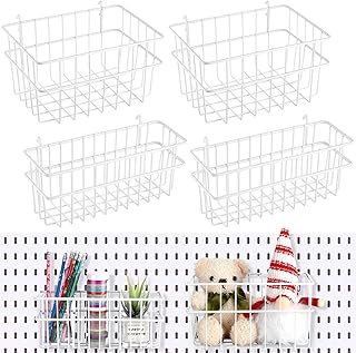Kigley 4 Pcs Pegboard Baskets 2 Size Metal Pegboard Baskets Bins Set Pegboard Wall Organizer Attachments Hooks to Most Peg Board Organize Tools for Workbench Accessories Garage Storage