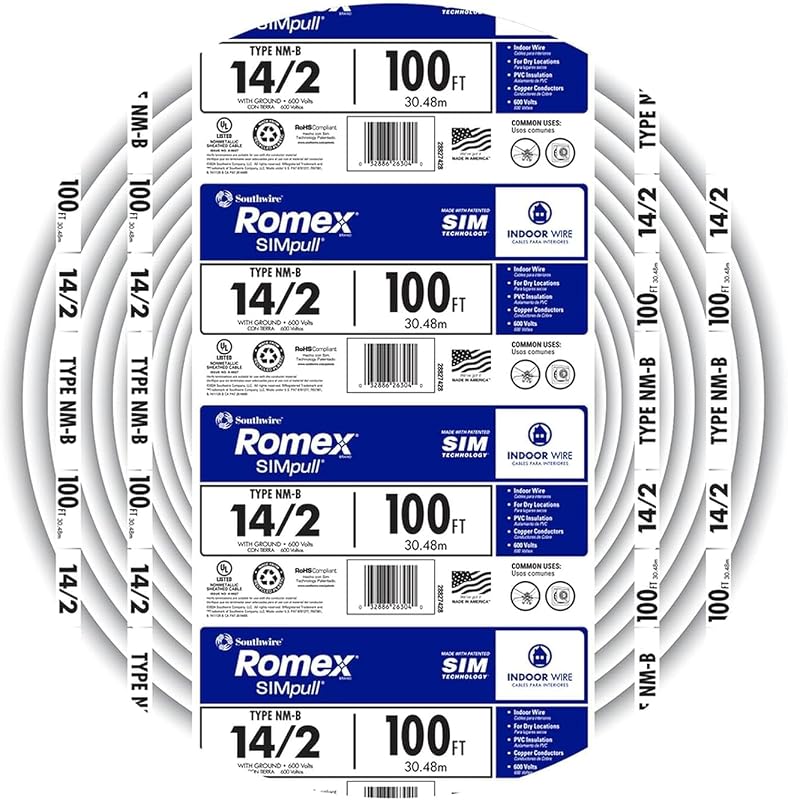Southwire Romex Brand Simpull™ Solid Indoor 14/2 W/G NMB Cable 100ft Coil - SW# 28827423