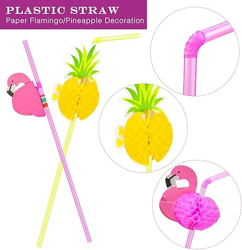 Miniatura 4 de Hysagtek 100 pajitas de plástico para beber, incluyendo 50 pajitas de flamenco y 50 pajitas hawaianas de lujo para decoración de fiestas hawaianas