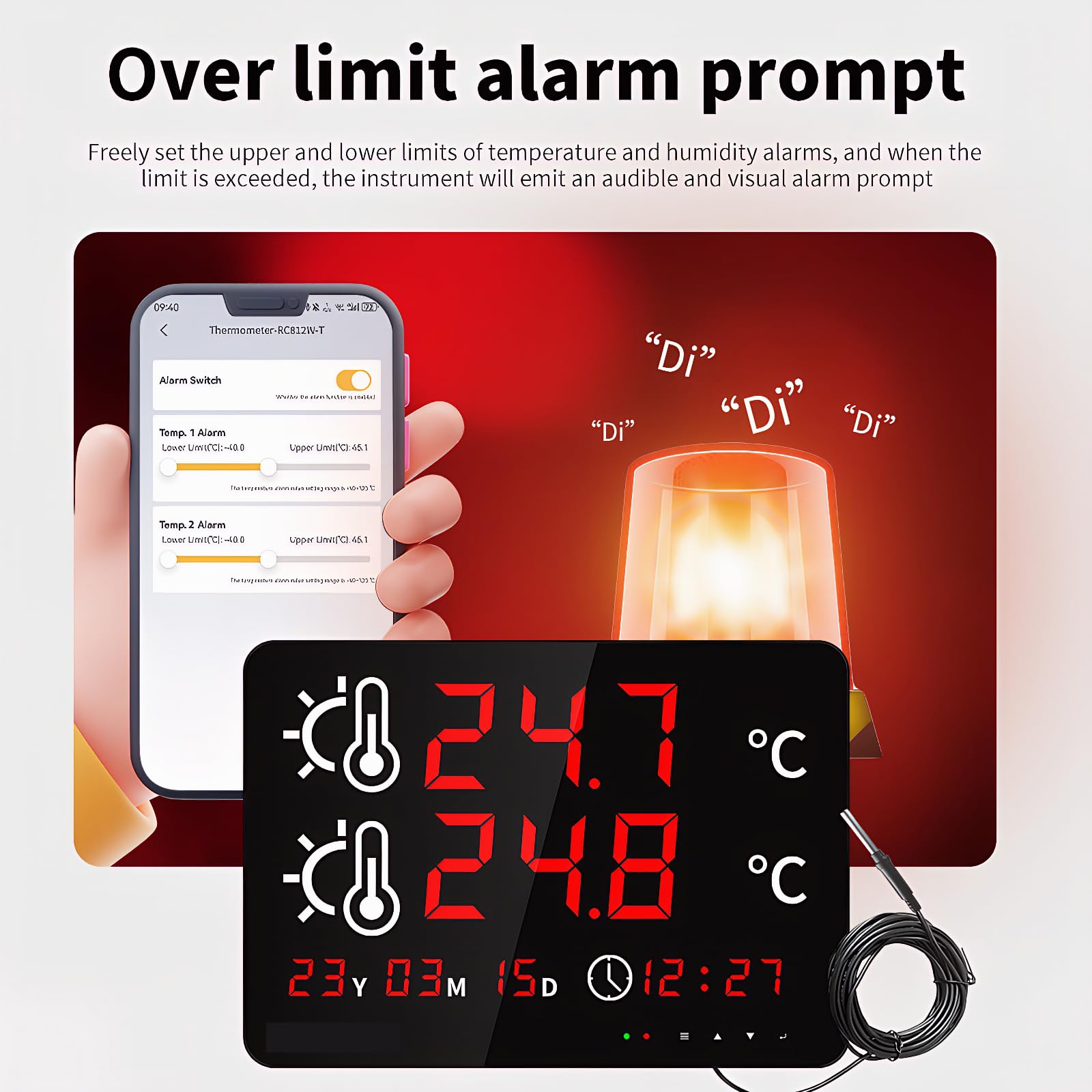 Mengshen WiFi Termómetro Digital con Sonda Impermeable para Acuarios Piscinas y Peceras Con Pantalla Dual de Temperatura y fecha y Monitor Remoto Tuya APP