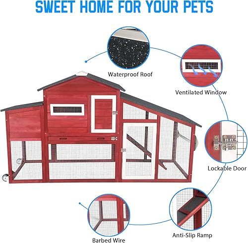 Miniatura 9 de Gallinero de madera para gallinero en el patio trasero, interior y exterior para 2-3 pollos, jaula de aves de corral de 2 pisos con carrera, caja