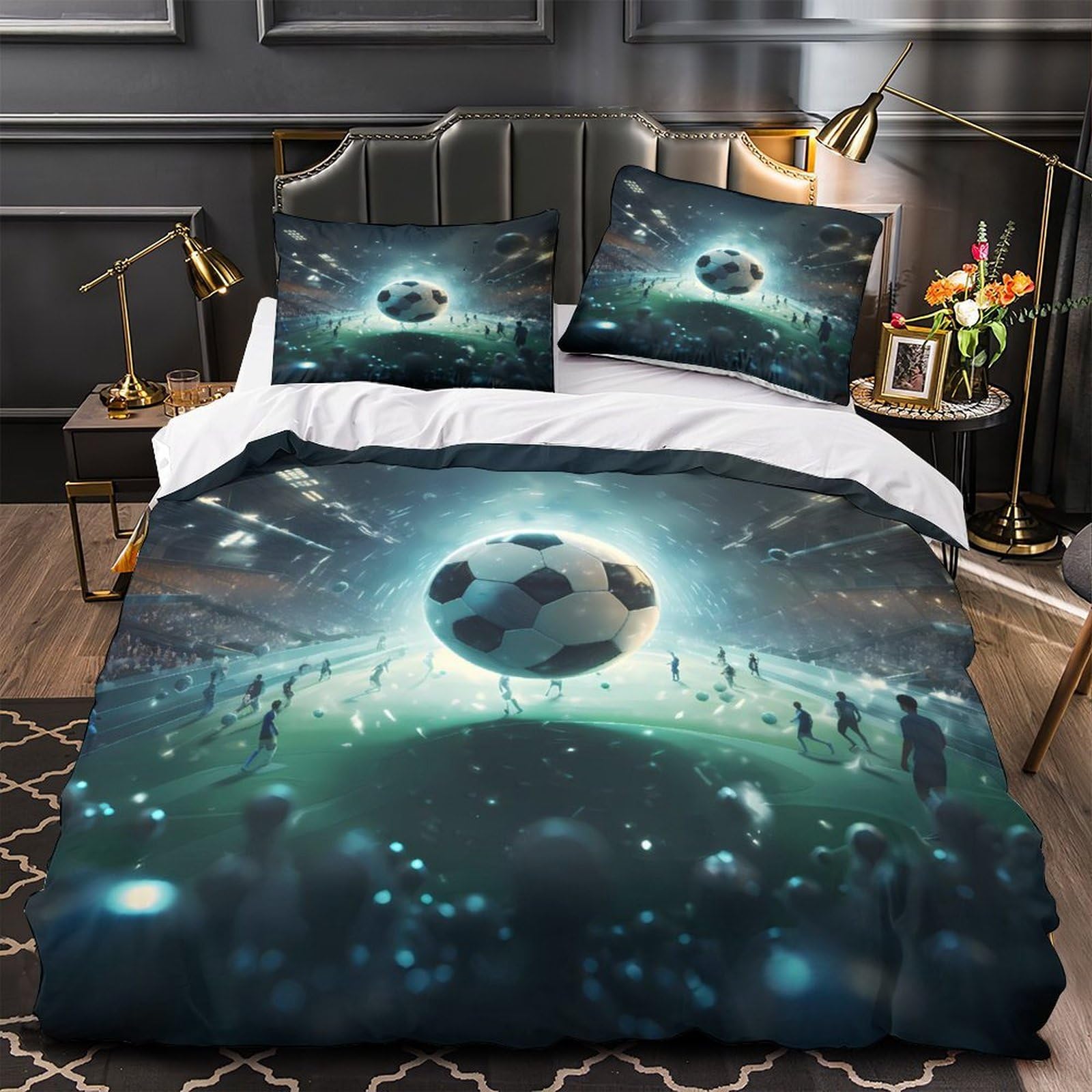 MMDASBVPE SoccerMatchNight Quilt Cover 3D Print Anti-allergic 3 Pieces Bed Set Hidden Zipper FantasySportsArt Duvet Cover Luxury All Season for Adults Kids Teens Women Youth Teenagers King（220x240cm）