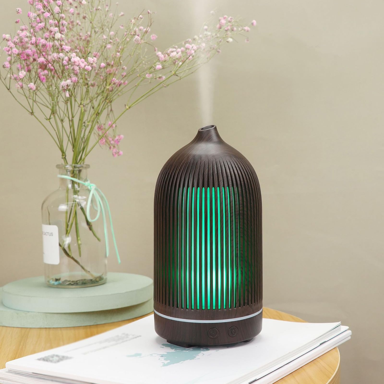 Angoily 1pieza Humidificador de Aire USB Portátil con Difusor de Aroma y Luz Nocturna Ultrasilencioso con Apagado Automático para Hogar Oficina y Coche