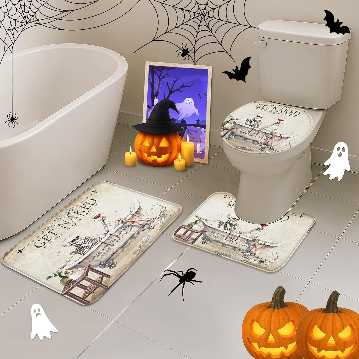 Halloween Bathroom Sets with Shower Curtain and Rugs, Get Naked