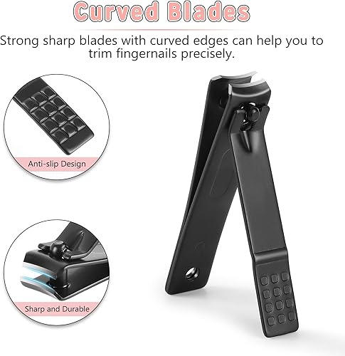 Miniatura 8 de Juego de 19 piezas de cortaúñas profesional de acero inoxidable con estuche de almacenamiento de cuero negro, kit de aseo portátil para viajes u