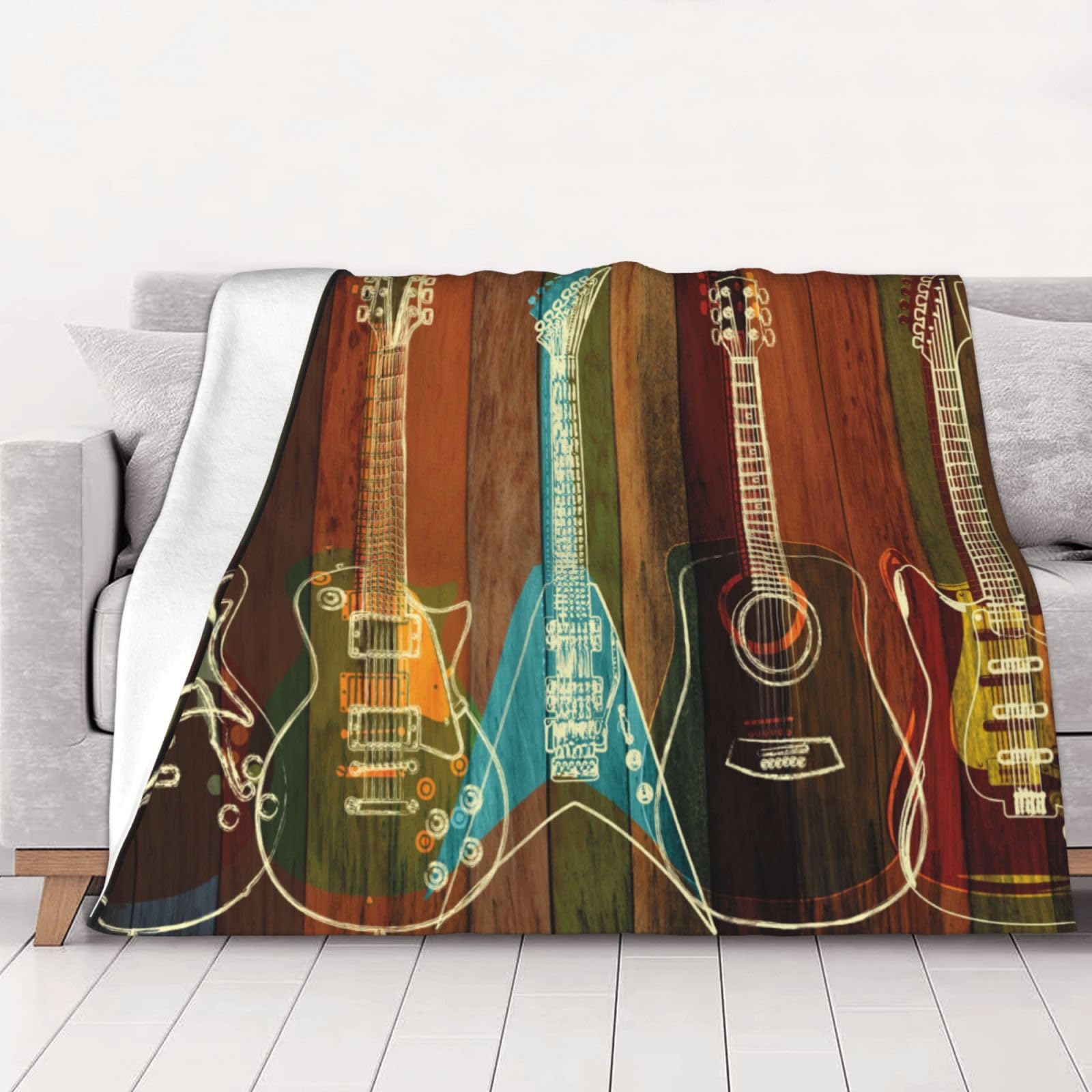 AUBKFELD guitars art Printed Flannel Blanket 125x100 CM, Soft & Warm Throw Blanket for Sofa/Couch/Bed/Car, Gifts for Audlts Women Men