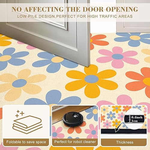 Miniatura 6 de 32"x 48" Area Rugs Washable Rug Entryway Rug Floral Pattern Style 70s Groovy Daisy Flowers Retro Floral Naive Bathroom Rugs Door Mat Welcome Mat